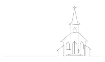 Iglesia uno línea dibujo aislado en blanco antecedentes vector