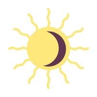 Magic sun with crescent. Esoteric mystic symbol. Cartoon flat vector illustration.