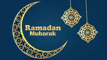 Ramadan kareem islamic background animation with crescent moon and Moving traditional mandala pattern golden color islamic greetings. Ramadan Mubarak Islamic festival decor Holy Month celebration. video