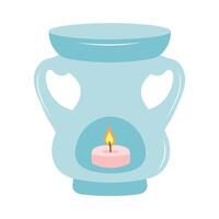 Aroma lamp with candle for SPA and aromatherapy. Cartoon flat vector illustration.