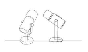 Continuous Line Drawing of Vector wired microphone icon