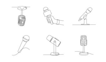 Continuous Line Drawing of Vector wired microphone icon