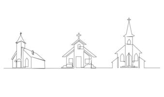 Iglesia uno línea dibujo aislado en blanco antecedentes vector