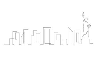 One single line drawing New York city skyline United States. vector