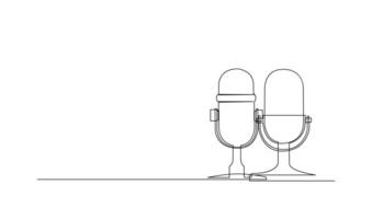 Continuous Line Drawing of Vector wired microphone icon