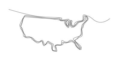 USA map one continuous line drawing. Country single line contour map, shape of country. vector