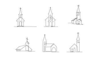 Iglesia uno línea dibujo aislado en blanco antecedentes vector