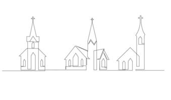 Iglesia uno línea dibujo aislado en blanco antecedentes vector