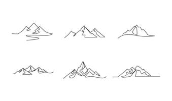 One continuous line drawing of mountain range landscape template vector