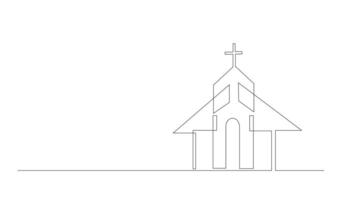 Iglesia uno línea dibujo aislado en blanco antecedentes vector