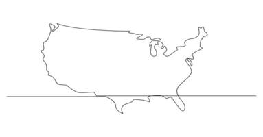 USA map one continuous line drawing. Country single line contour map, shape of country. vector