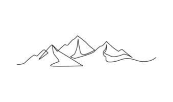 One continuous line drawing of mountain range landscape template vector