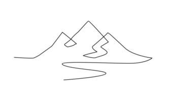 One continuous line drawing of mountain range landscape template vector