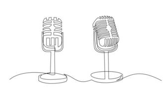 Continuous Line Drawing of Vector wired microphone icon