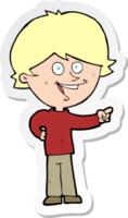 sticker of a cartoon boy laughing and pointing png