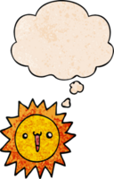 cartoon sun with thought bubble in grunge texture style png