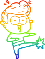 rainbow gradient line drawing of a cartoon man kung fu kicking png