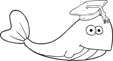 black and white cartoon whale graduate png