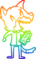 rainbow gradient line drawing of a laughing fox salesman png