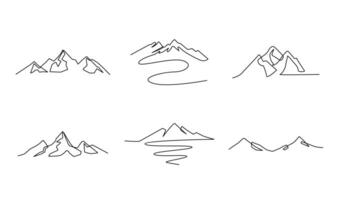 One continuous line drawing of mountain range landscape template vector