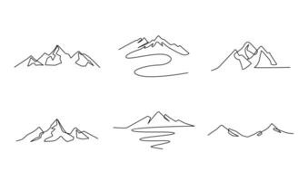 One continuous line drawing of mountain range landscape template vector