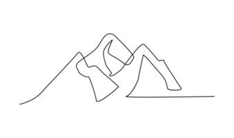 One continuous line drawing of mountain range landscape template vector