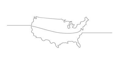 USA map one continuous line drawing. Country single line contour map, shape of country. vector