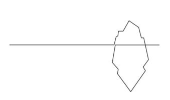 One line drawing of iceberg floating on sea. One continuous line drawing of appearance and global warming. vector