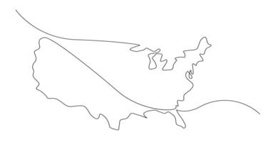 USA map one continuous line drawing. Country single line contour map, shape of country. vector