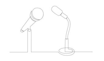 Continuous Line Drawing of Vector wired microphone icon