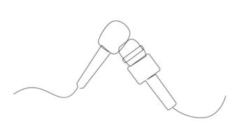 Continuous Line Drawing of Vector wired microphone icon