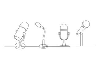 Continuous Line Drawing of Vector wired microphone icon