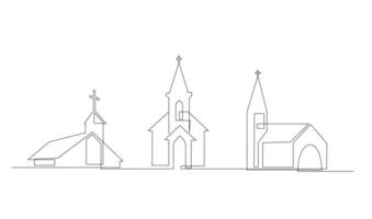 Iglesia uno línea dibujo aislado en blanco antecedentes vector