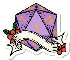 sticker of a natural one d20 dice roll png