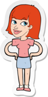 sticker of a cartoon happy woman with hands on hips png