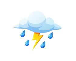 Cloud with raindrops and lightning icon isolated. vector