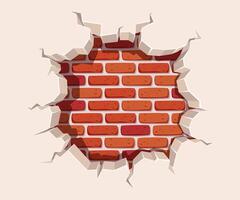 Hole in brick wall vector background.