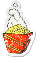 retro verontrust sticker van een tekenfilm vers popcorn png