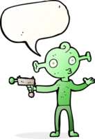 cartoon alien with ray gun with speech bubble png