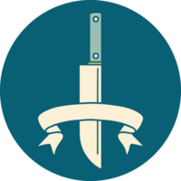 tattoo style icon with banner of a knife png