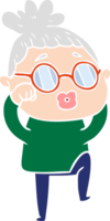 flat color style cartoon tired woman wearing spectacles png