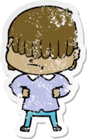 distressed sticker of a cartoon boy with untidy hair png