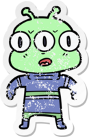 distressed sticker of a cartoon three eyed alien png