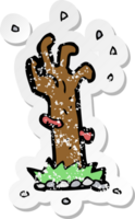 retro distressed sticker of a cartoon zombie rising from grave png