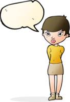 cartoon shy woman with speech bubble png