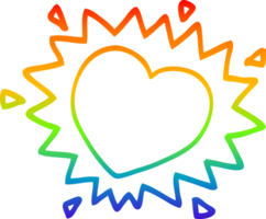 rainbow gradient line drawing of a cartoon flaming heart png