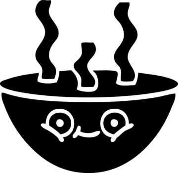 Linie Zeichnung Karikatur von ein Schüssel von heiß Suppe solide schwarz Symbol png