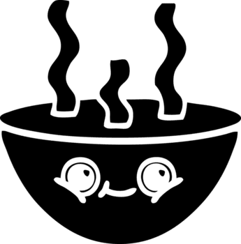 Linie Zeichnung Karikatur von ein Schüssel von heiß Suppe solide schwarz Symbol png