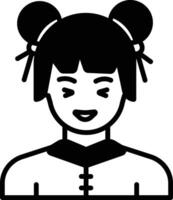 Chinese Girl glyph and line vector illustration