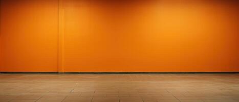 AI generated Orange wall and border with tiled floor, empty room minimalism photo